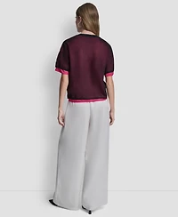 Dkny Women's Short-Sleeve Boxy 2-Layer Mesh Sweater