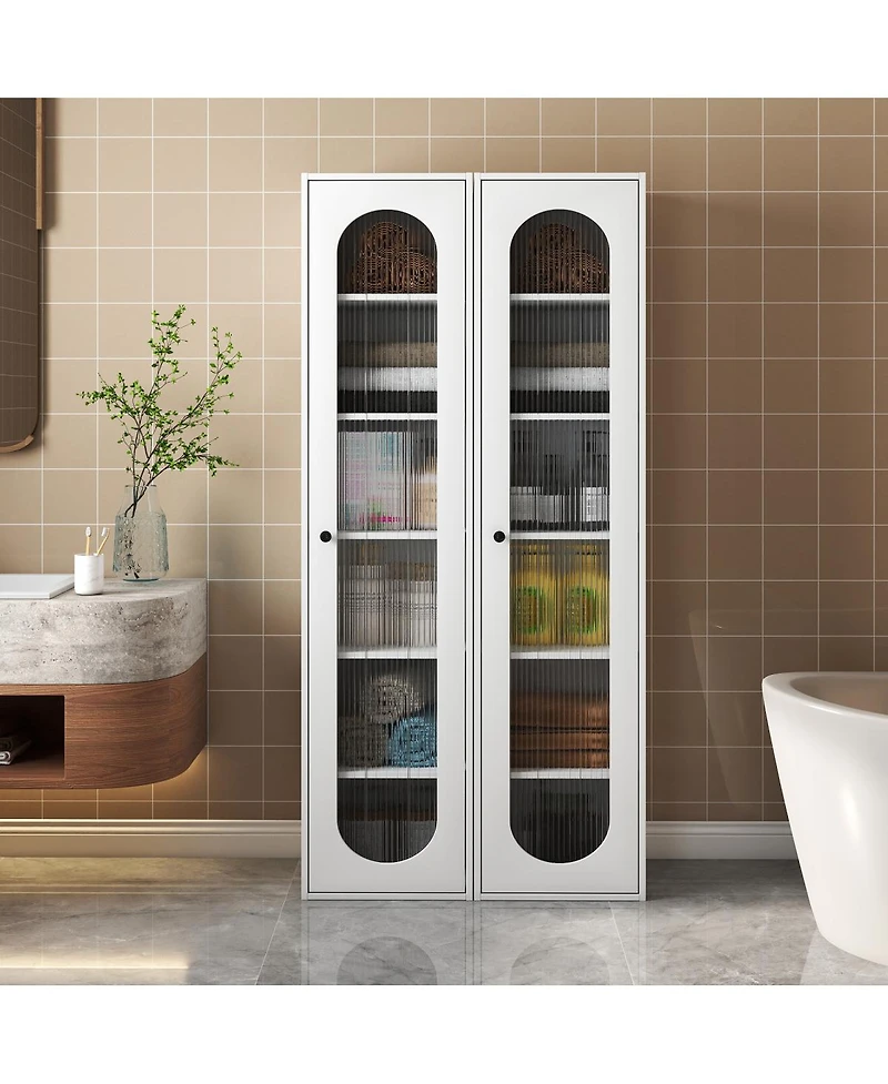 Streamdale Furniture Tall Display Cabinet & Bookshelf with 6 Shelves & Glass Door