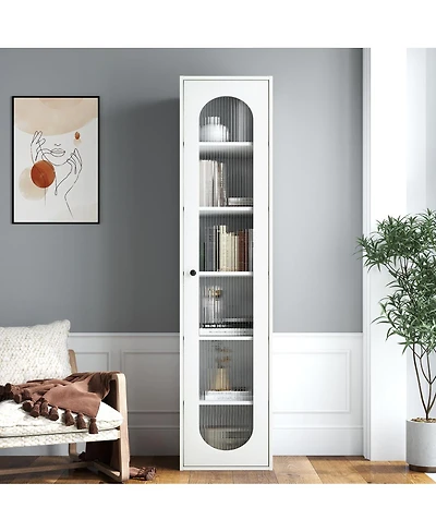 Streamdale Furniture Tall Display Cabinet & Bookshelf with 6 Shelves & Glass Door