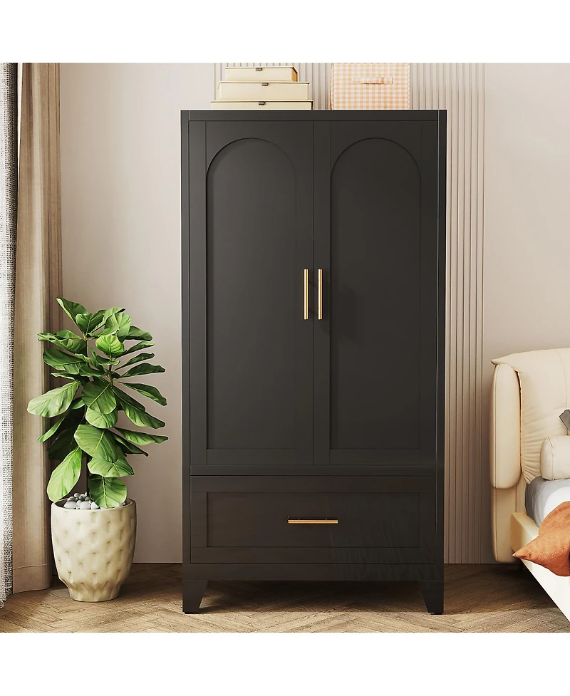 Streamdale Furniture 60" Tall Metal Wardrobe Cabinet with Drawer, Rod, Shelf, 2 Doors