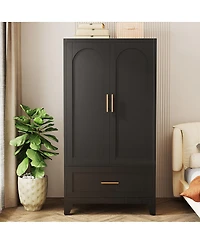 Streamdale Furniture 60" Tall Metal Wardrobe Cabinet with Drawer, Rod, Shelf, 2 Doors