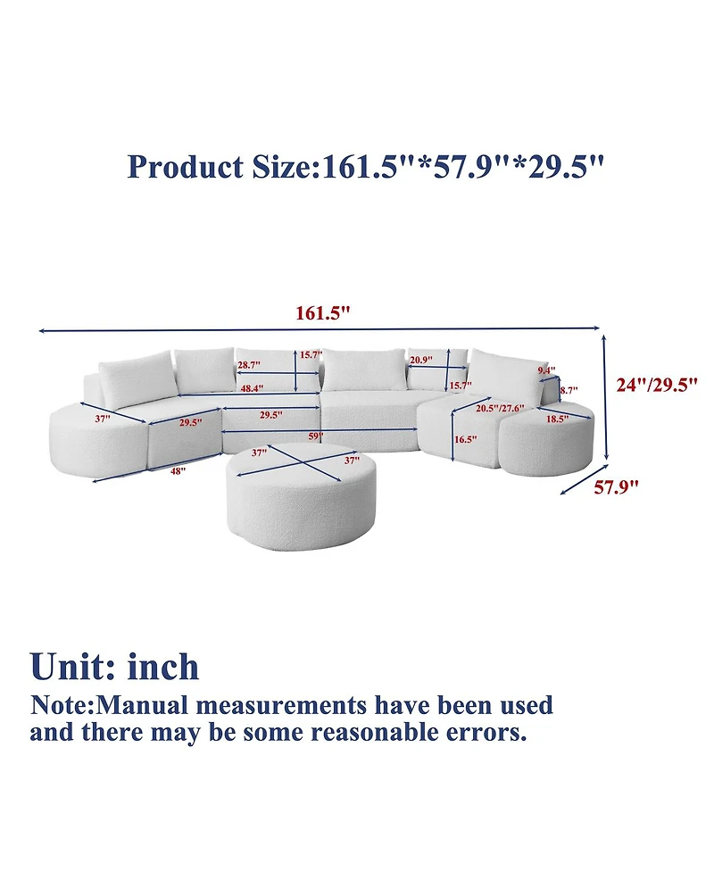 Streamdale Furniture Modular Chenille Sofa Set with 6 Pillows, 4 Footstools