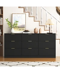 Streamdale Furniture Black 9-Drawer Dresser, 63" Large Deep Chest of Drawers for Bedroom/Living Room
