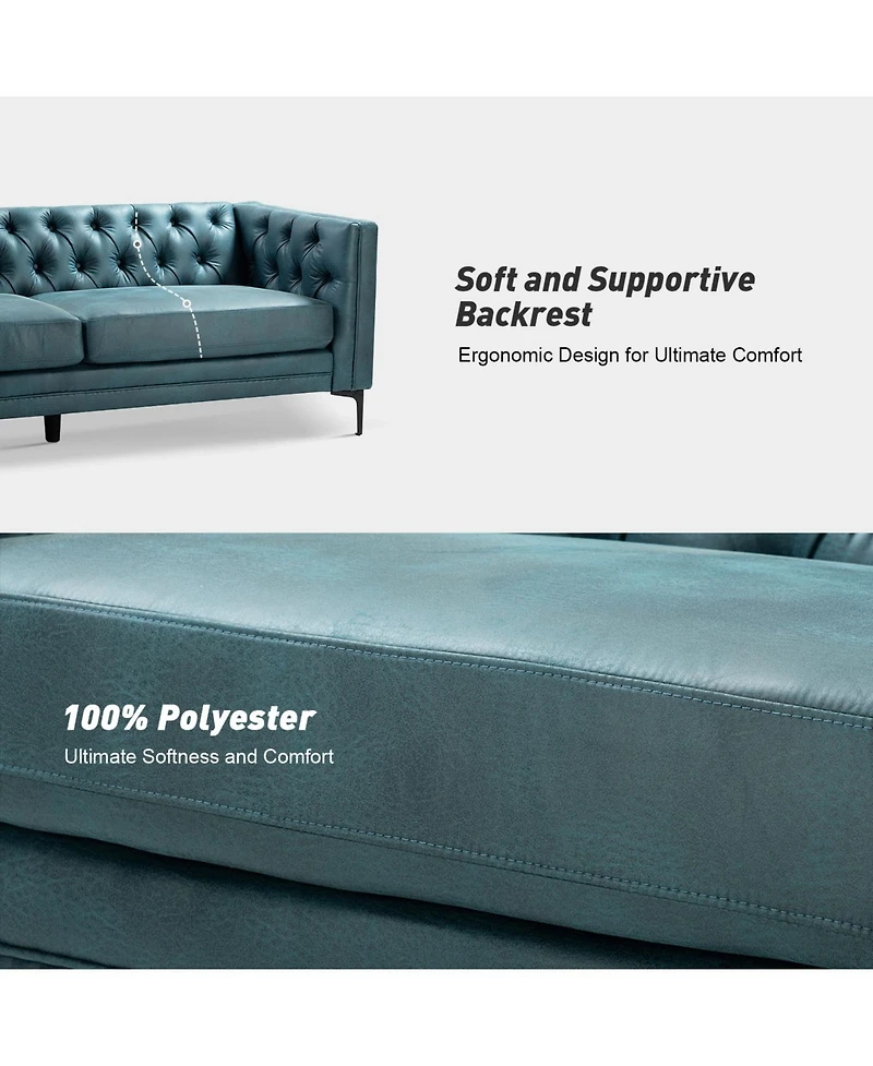 Hulala Home Wales Contemporary 84" Upholstered Button-tufted Sofa with Metal Legs