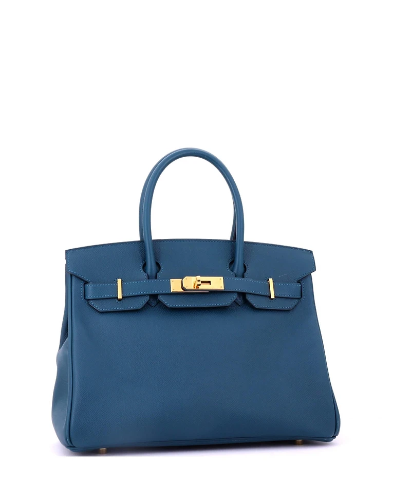 Pre-Owned HERMES Birkin Handbag Blue Epsom with Gold Hardware
