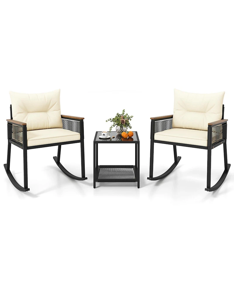 Slickblue 3PCS Patio Rocking Bistro Set with 2-Tier Table for Outdoor Use