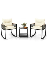 Slickblue 3PCS Patio Rocking Bistro Set with 2-Tier Table for Outdoor Use