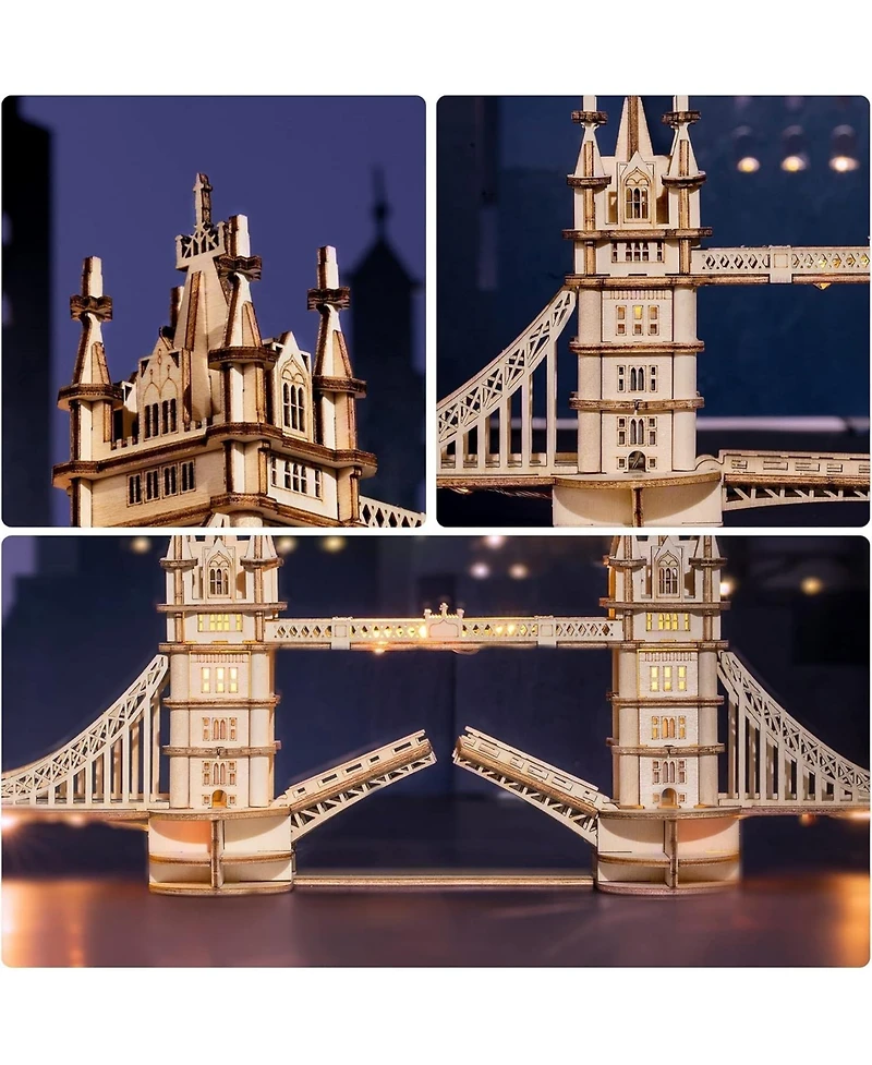 Robotime 3D Puzzle Wooden Craft Kits with Led Diy Tower Bridge Construction Model Kit to Build for Teens Brain Teaser Puzzle Home Decor Birthday Gifts
