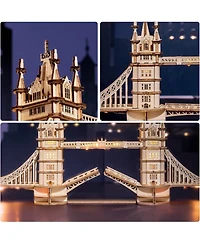 Robotime 3D Puzzle Wooden Craft Kits with Led Diy Tower Bridge Construction Model Kit to Build for Teens Brain Teaser Puzzle Home Decor Birthday Gifts