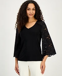 Kasper Women's Lace-Sleeve V-Neck Top