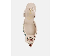 Miraya Embroidered Buckle Detail Stiletto Heels