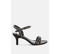 Nidara Studded Real Leather Kitten Heel Sandals