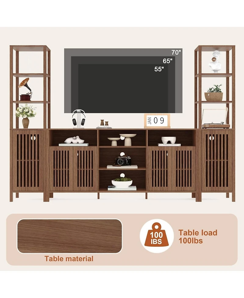 gaomon 3-Piece Farmhouse Tv Stand Set for 70" TVs, Entertainment Center with Bookshelves