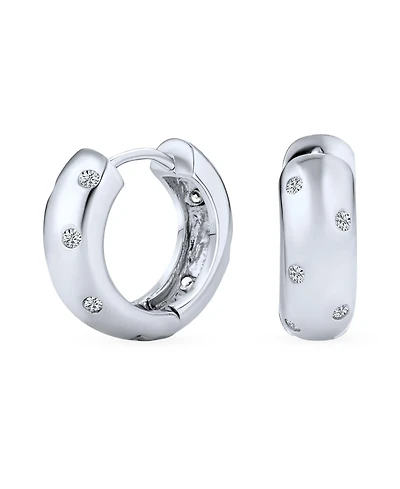 Bling Jewelry Cz Bezel Set Cubic Zirconia Wide Huggie Hoop Earrings .925 Sterling Silver