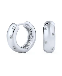 Bling Jewelry Cz Bezel Set Cubic Zirconia Wide Huggie Hoop Earrings .925 Sterling Silver