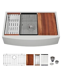 flynama 33x21x9inch Farmhouse Kitchen Sink Workstation Stainless Steel 16 Gauge Apron Front