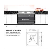 flynama 15x17x9 Inch Undermount Stainless Steel Kitchen Sink 16 Gauge 304 Single Bowl With Drain Assembly