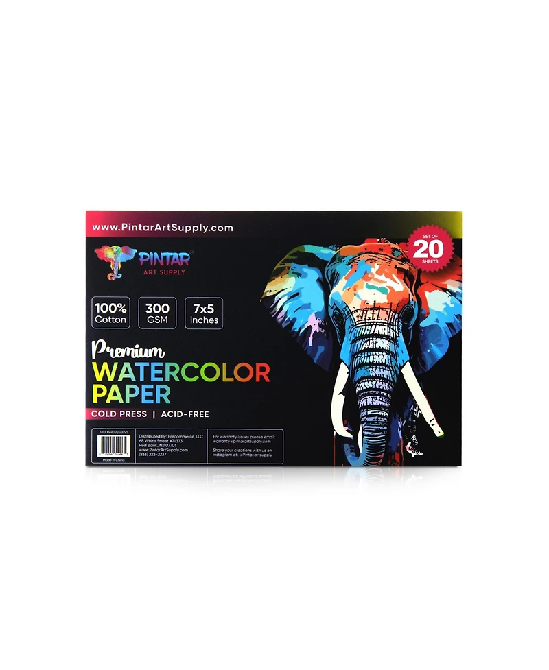 Pintar Watercolor Paper Block, 100% Cotton, 140lb/300gsm, Rough Grain, 20 Sheets