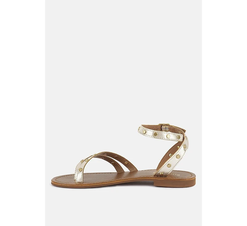 Oprah Womens Studs Embellished Flat Sandals