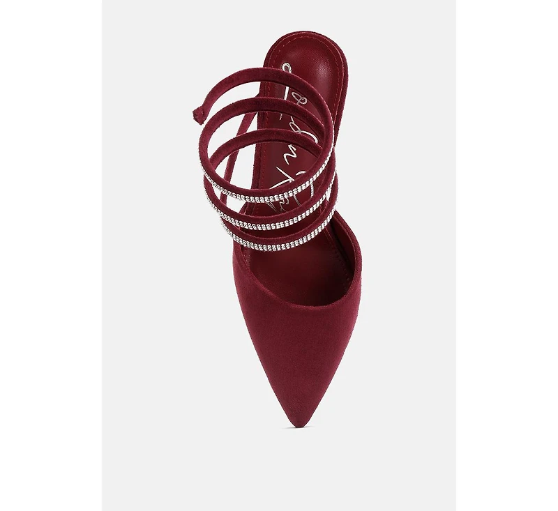 Womens elvira rhinestone embellished strap up sandals