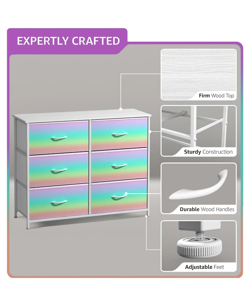 Sorbus 6 Drawers Dresser- Storage Unit with Steel Frame, Wood Top, Fabric Bins - for Bedroom, Closet, Office and more