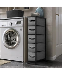 Sorbus Narrow Dresser with 5 Drawers - Steel Frame, Wood Top & Easy Pull Fabric Bins