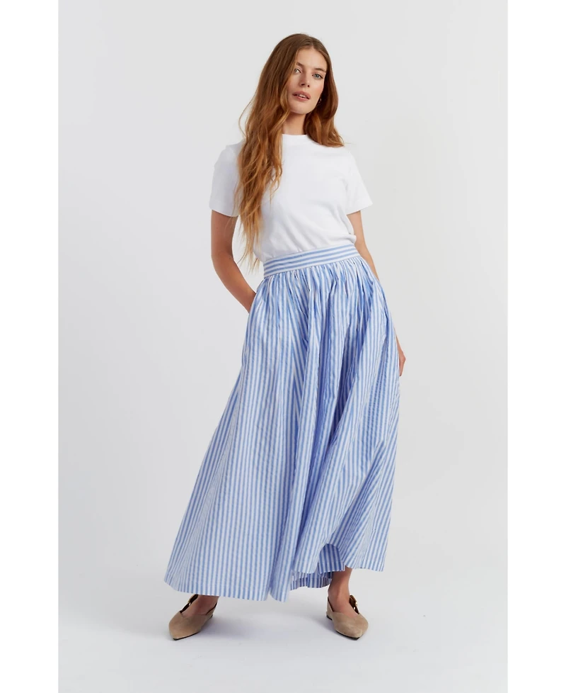 Chinti & Parker Women's Cotton Striped A-Line Oxford Skirt