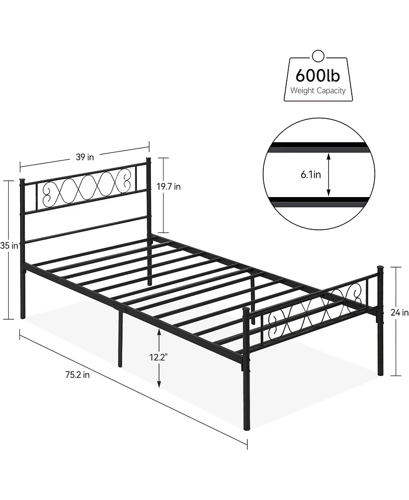 gaomon Bed Frame with Headboard and Footboard for Girls Boys, Metal Platform Iron-Art Sweet Heart, Under Storage