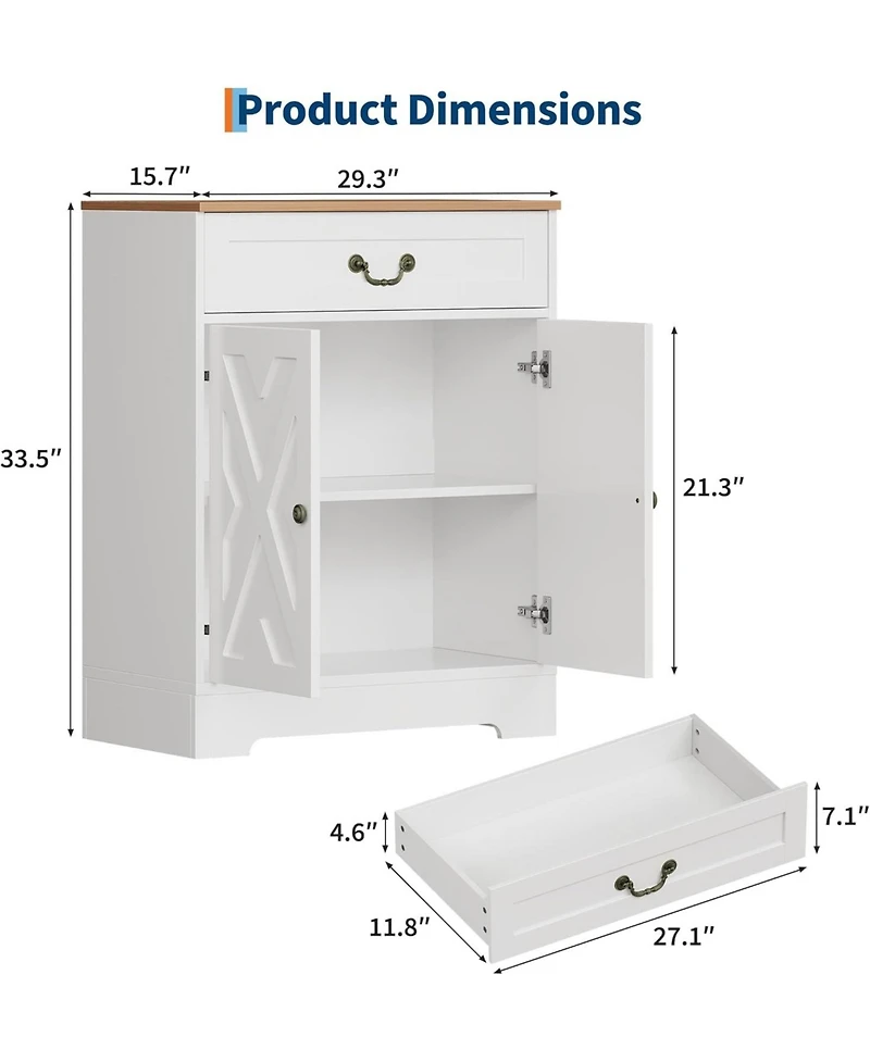 gaomon 29" Farmhouse Sideboard Buffet Cabinet with Drawer & Adjustable Shelves, Small Kitchen Coffee Bar, White