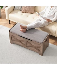 gaomon 39.4" Wooden Storage Chest Entryway Bench, Toy Organizer Trunk with Safety Hinges for Bedroom and Living Room, Grey