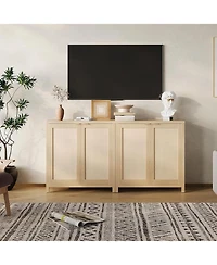 gaomon 2-Door Rattan Storage Cabinet with Adjustable Shelf, Buffet Table for Living Room and Entryway