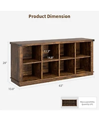 gaomon 8 Cube Storage Organizer Bookshelf, 62" Long 3-Tier Farmhouse Bookcase for Entryway or Living Room, Brown