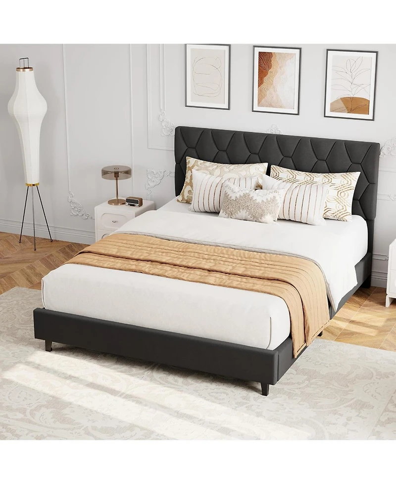 gaomon Bed Frame with Upholstered Headboard, Heavy-Duty Platform Strong Wood Slats, No Box Spring