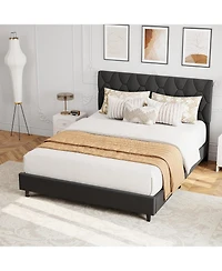 gaomon Bed Frame with Upholstered Headboard, Heavy-Duty Platform Strong Wood Slats, No Box Spring