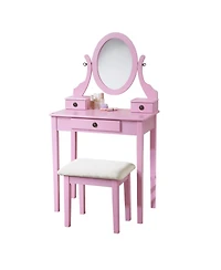 Streamdale Furniture Moniys Wood Moniya Makeup Vanity Table and Stool Set, Pink