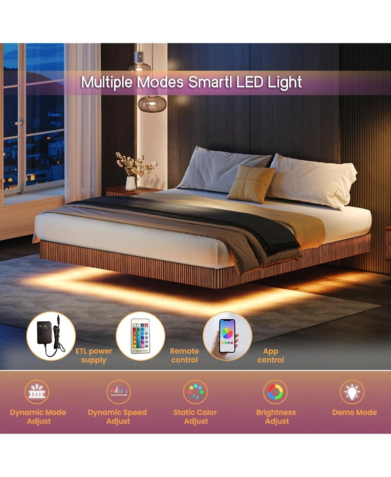 Streamdale Furniture King Led Floating Bed Frame - Wave Texture, Heavy Duty Slats