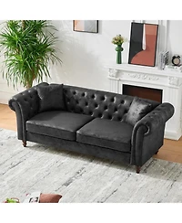 Streamdale Furniture Chesterfield Tech Fabric Sofa Set 3+2 Seat Black