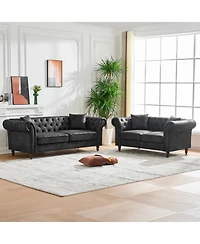 Streamdale Furniture Chesterfield Tech Fabric Sofa Set 3+2 Seat Black