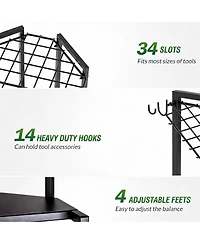 Heavy-Duty Metal Garden Tool Organizer with 34 Compartments & 14 Hooks for Shed or Garage