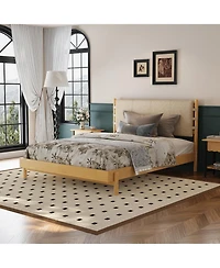 Streamdale Furniture Queen Mid-Century Platform Bed Frame with Headboard