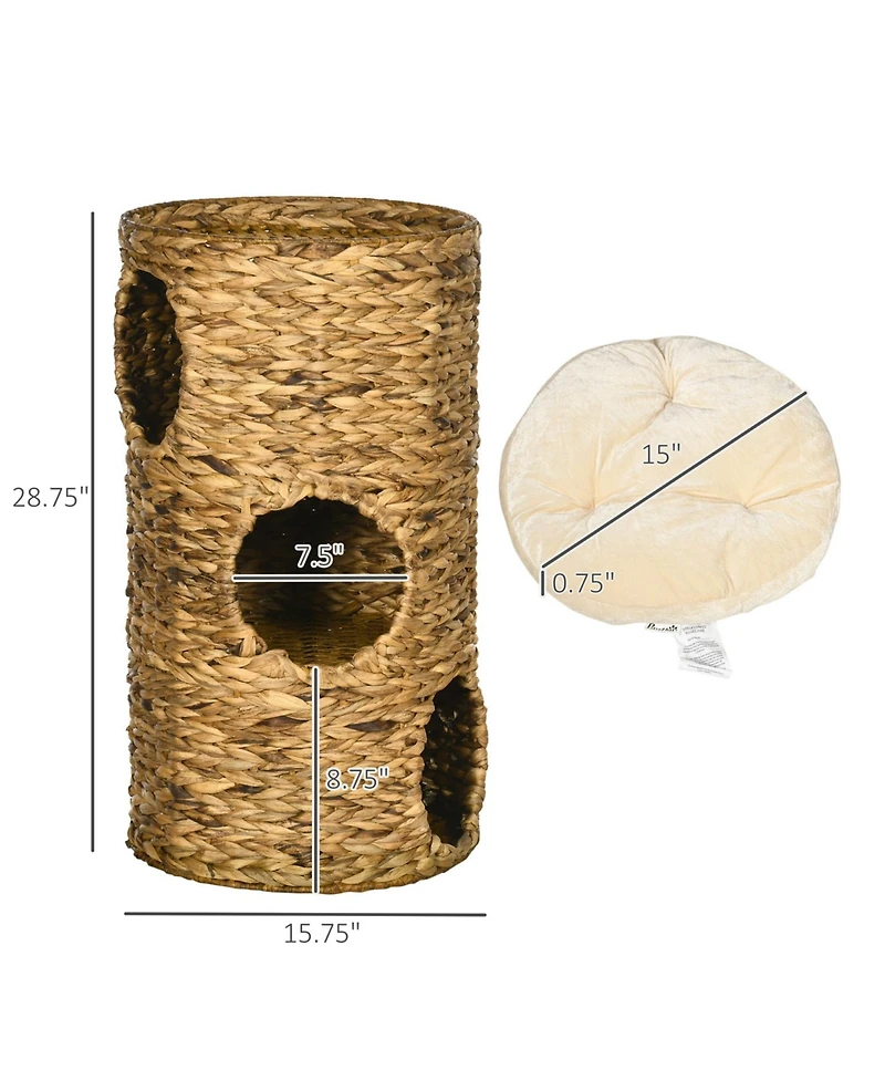 Aostirmotor Cat Tower with Three Hideaways & Four Soft Plush Cushions in Brown