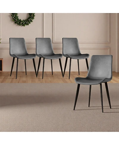 Streamdale Furniture Streamdale Dining Chairs Set of 4, Modern Pu Leather Metal Dining Chairs - Gray