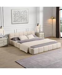 Streamdale Furniture Elegant Chenille Upholstered Bed with Checkerboard Design, Queen