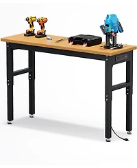 gaomon 60 Inch Work Bench, 2200 Lbs Capacity Solid Wood Top Garage Workbench, Adjust Height Work Table with Power Outlets & Sturdy Steel Frame