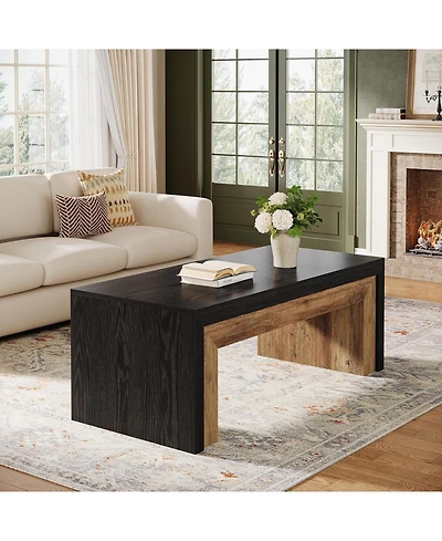 Tribesigns Farmhouse Coffee Table for Living Room, Mid-Century Modern Coffee Table with Sturdy Base