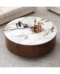 Streamdale Furniture Round Wood Coffee Table with Faux Marble Tabletop
