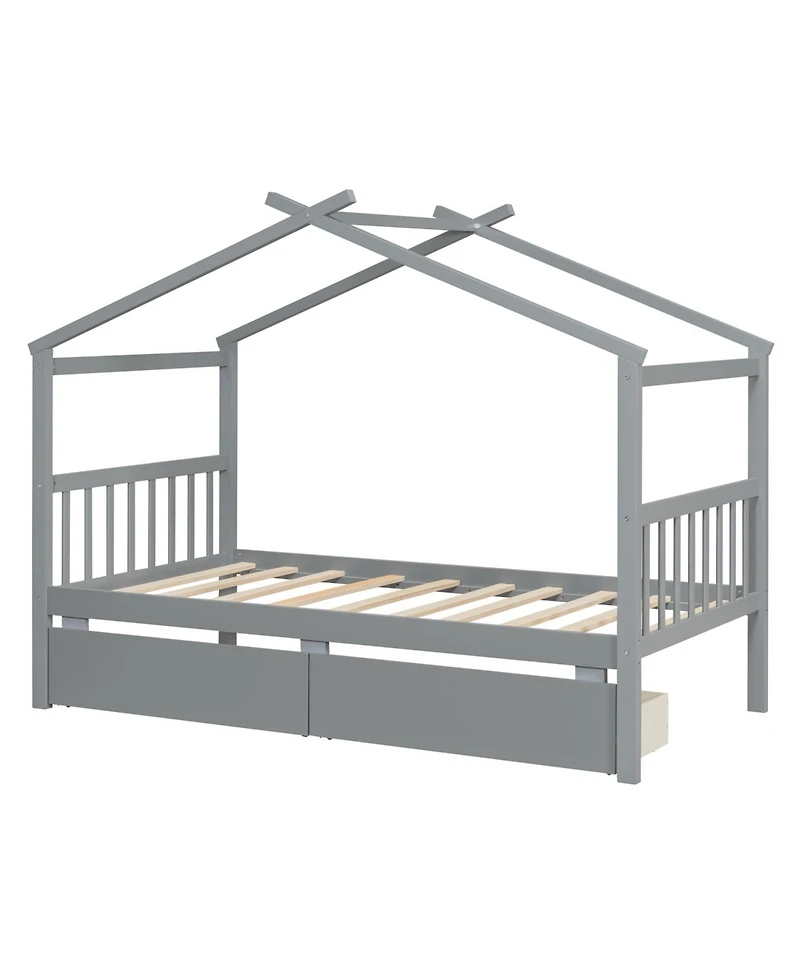 Streamdale Furniture Twin Wooden House Bed with Drawers