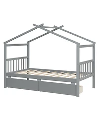 Streamdale Furniture Twin Wooden House Bed with Drawers