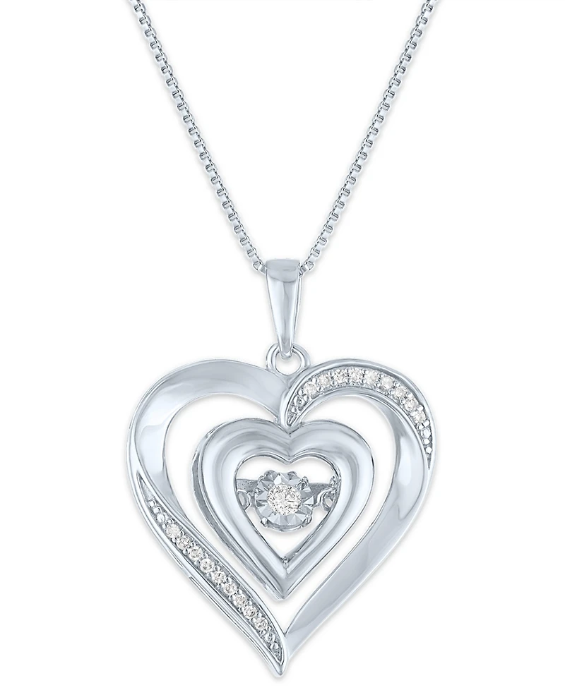 Macy's Double Heart Diamond Pendant Necklace (1/10 ct. t.w.) in Sterling Silver