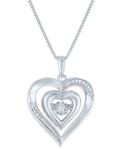 Macy's Double Heart Diamond Pendant Necklace (1/10 ct. t.w.) in Sterling Silver